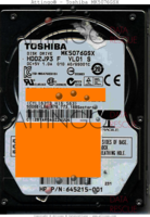 Toshiba HDD2J93 F VL01 S MK5076GSX HDD2J93 F VL01 S    SATA front side