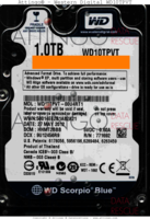 Western Digital Scorpio Blue WD10TPVT WD10TPVT-00U4RT1 27 MAY 2012 THAILAND  SATA front side