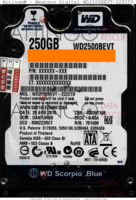 Western Digital Scorpio Blue WD2500BEVT-22ZCT0 XXXXXX-XXX 20 APR 2010 Thailand  SATA front side