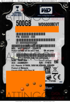 Western Digital Scorpio Blue WD5000BEVT-22A0RT0 XXXXXX-XXX 19 AUG 2010 Malaysia  SATA front side