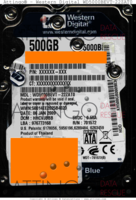 Western Digital Scorpio Blue WD5000BEVT-22ZAT0 XXXXXX-XXX 06 JAN 2009 Thailand  SATA front side