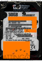 Western Digital Scorpio Blue WD5000BEVT-22ZAT0 XXXXXX-XXX 05 JUN 2009 Thailand  SATA front side