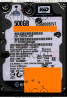 Western Digital Scorpio Blue WD5000BEVT-24A0RT0 XXXXXX-XXX 06 AUG 2010 Malaysia  SATA front side