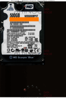 Western Digital Scorpio Blue WD5000BPVT-22HXZT1 XXXXXX-XXX 01 NOV 2010 MALAYSIA  SATA front side