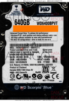 Western Digital Scorpio Blue WD6400BPVT WD6400BPVT-00HXZT1 05 DEC 2010 THAILAND  SATA front side