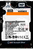 Western Digital Scorpio Blue WD800BEVE WD800BEVE-00A0HT0 27 MAY 2012 THAILAND  PATA front side