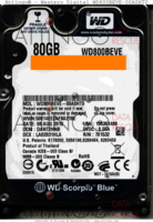 Western Digital Scorpio Blue WD800BEVE-00A0HT0 WD800BEVE 08 AUG 2010 THAILAND  PATA front side